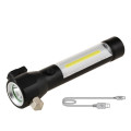 New multifunction 2 in 1 flashlight and side 3 color COB emergency torch light with car escape hammer and belt cutting knife